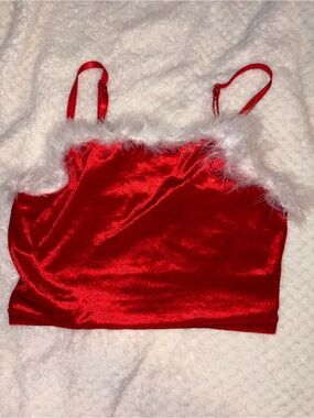 Sugar Thrillz Red Velvet Faux Fur Trim Crop Top